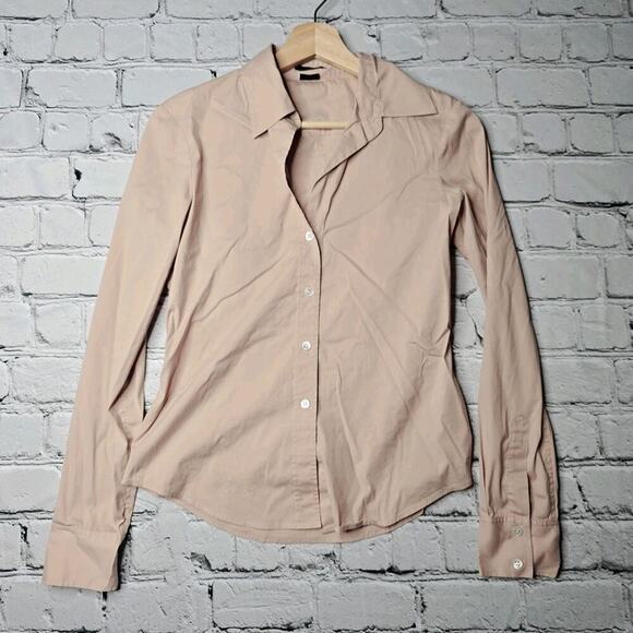 Theory Cotton Blend Pale Blush Pink Button Up V Neck Collared Blouse Size P - Picture 1 of 10